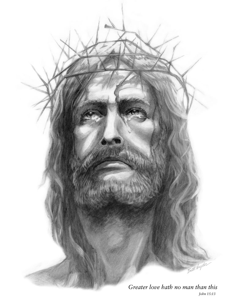 Jesus Christ Crown of Thorns drawing by Brett Snyder — original pencil sketch, free printable Christian art